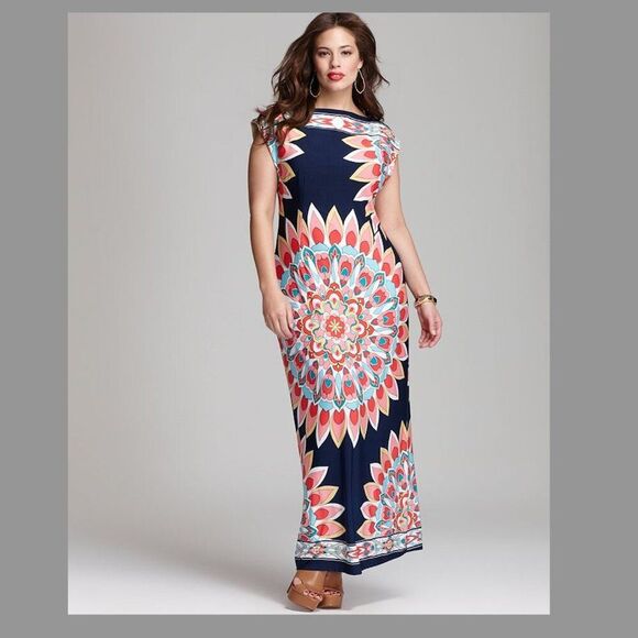 NWT Melissa Masse XS Floral Print Summer Boat Neck Mosaic Boho Maxi Long Dress - Picture 1 of 11